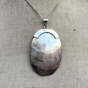 Mother of Pearl Stering Silver Necklace Bohemian Statement Jewelry